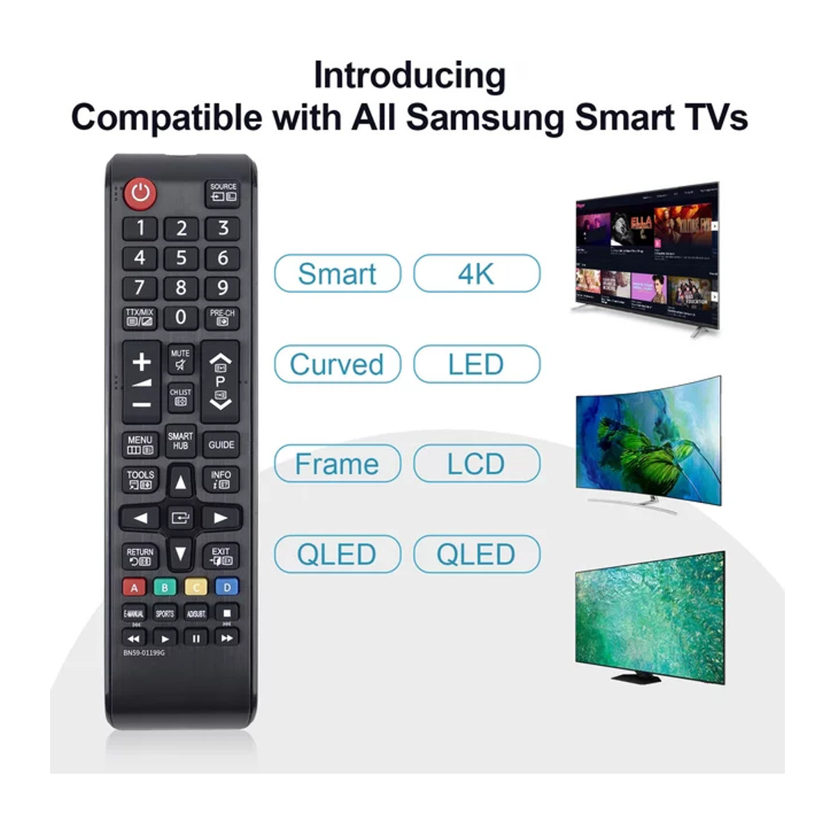 OLOEY Ersatzfernbedienung BN59 01199G in Schwarz passend für Samsung TV Modelle BN59 01199F BN 5901199 Q BN59 01301A BN59 01199K AA59 00799A - Bild 1