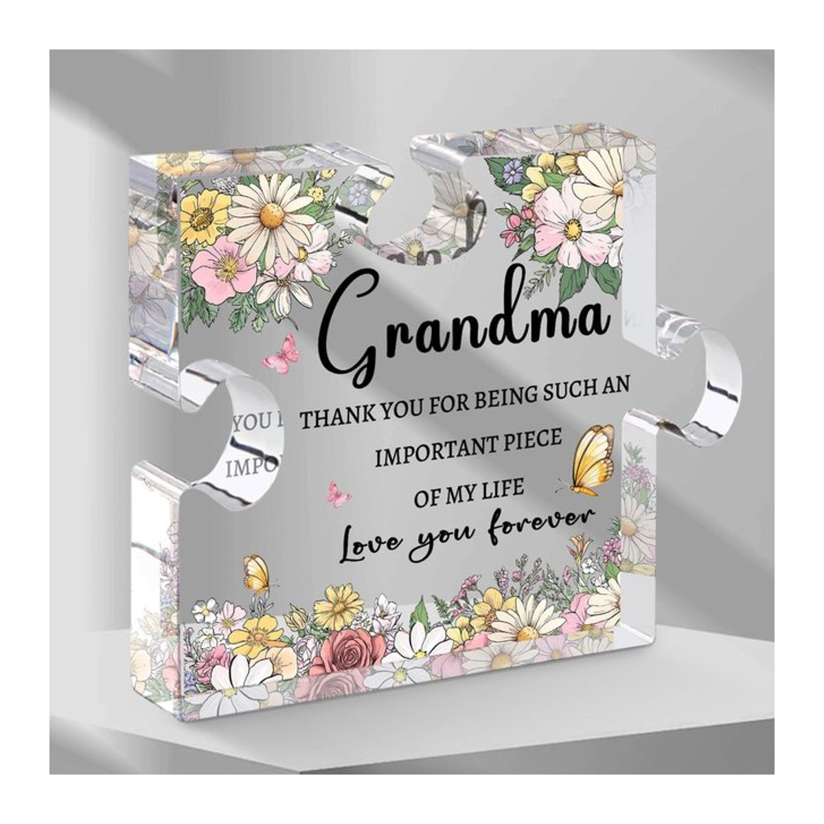 Oma Plakette aus Glas mit floralem Design als Geschenk für Großmutter, transparent, 10 cm - Bild 1