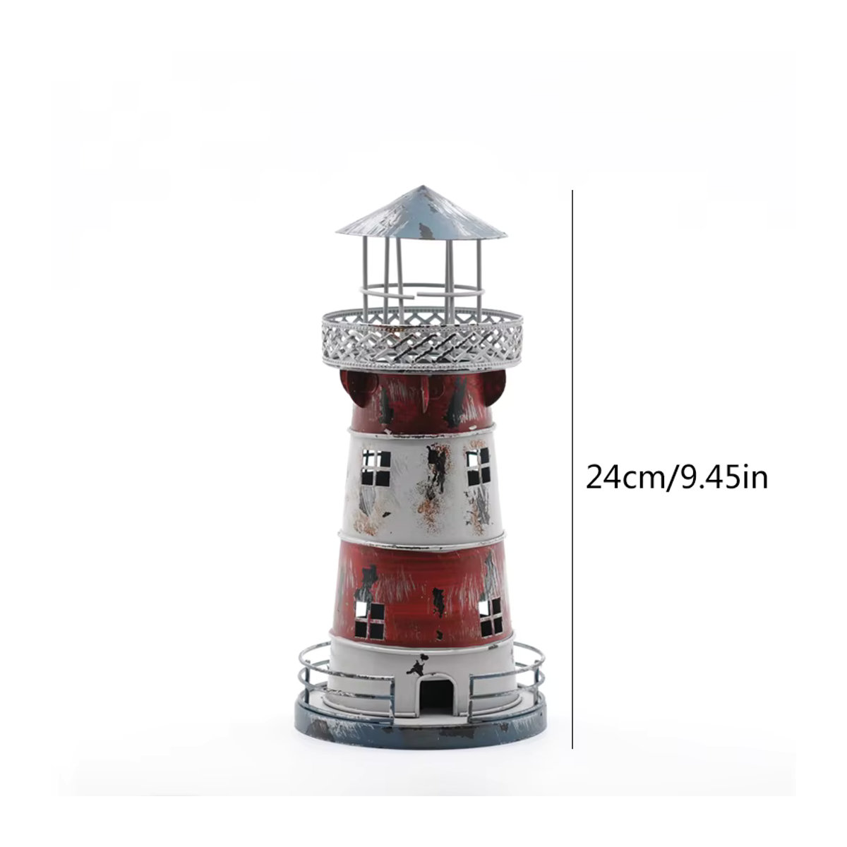 OMOON Retro-Kerzenhalter Leuchtturm aus Metall in Rot und Mehrfarbig für nostalgische Dekoration - Bild 4