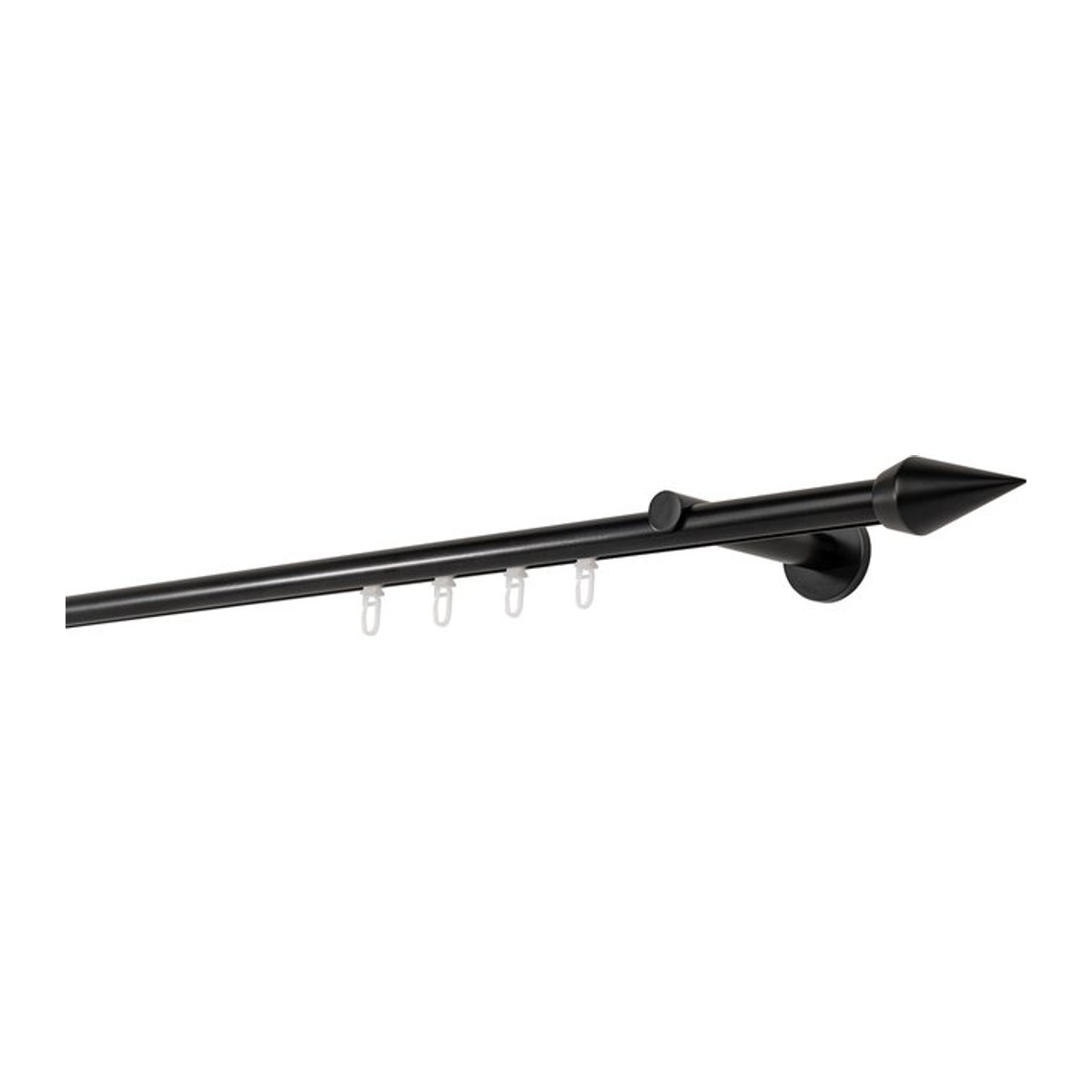 Ondeco Gardinenstange auf Maß mit Innenlauf 20mm Kegel, 1-lauf, Wandträger 12cm, Farbe: Schwarz, Breite: 120 cm - Bild 1
