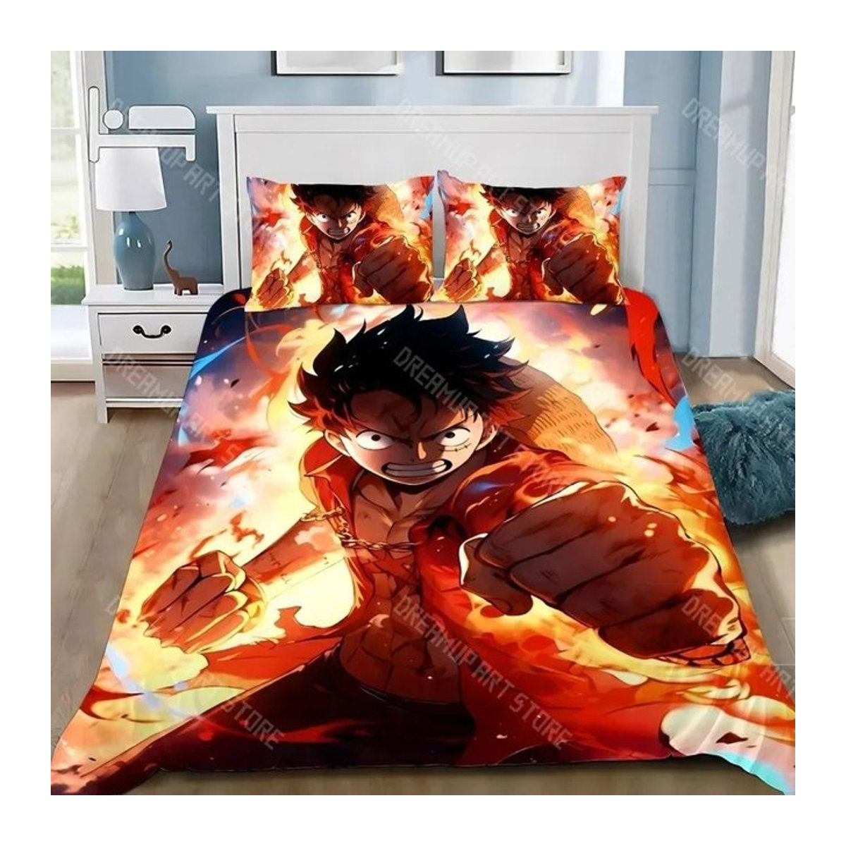 One Piece Bettwäsche-Set mit Luffy Cartoon-Druck, mehrfarbig, B/H: 135 x 200 cm - Bild 1