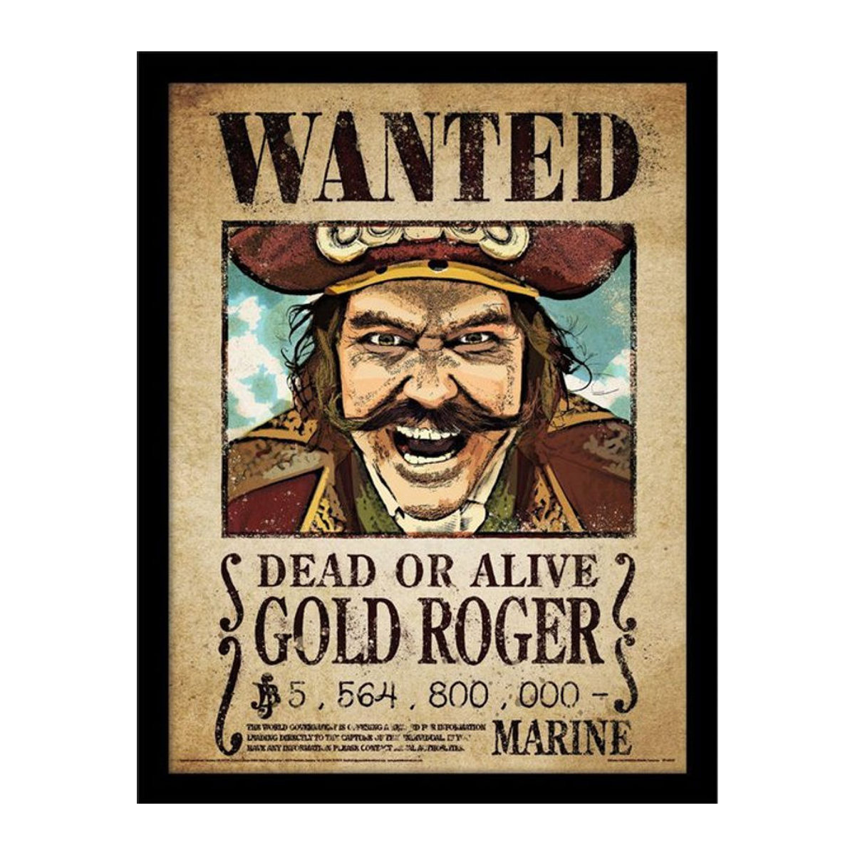 One Piece Live Action Gold Roger Wanted Poster gerahmtes Porträt in Vintage-Optik, mehrfarbig - Bild 1