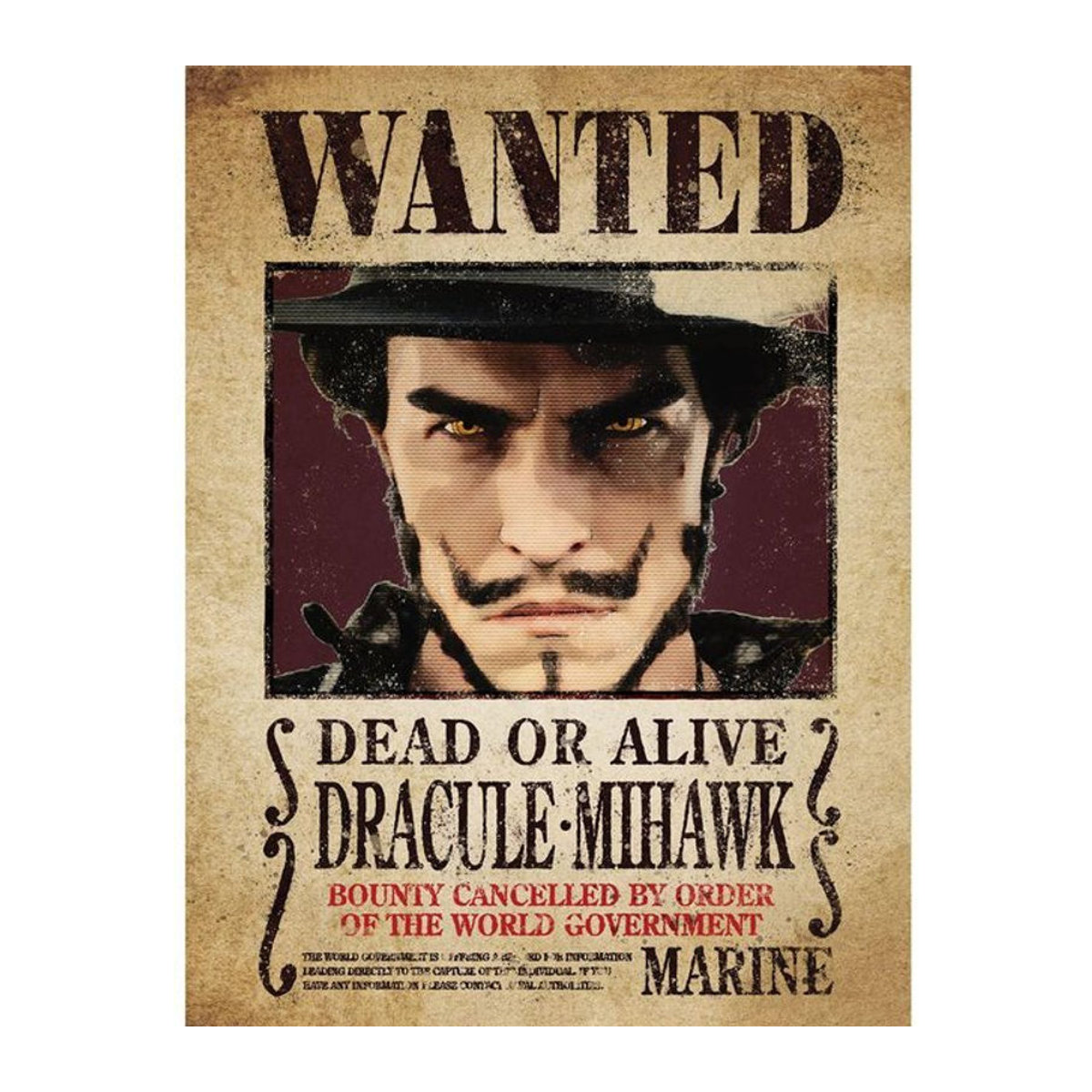 One Piece Live Action Wanted Poster Dracule Mihawk Print, Porträt-Dekoration auf Papier, schwarz/braun/mehrfarbig, Höhe: 40 cm - Bild 1