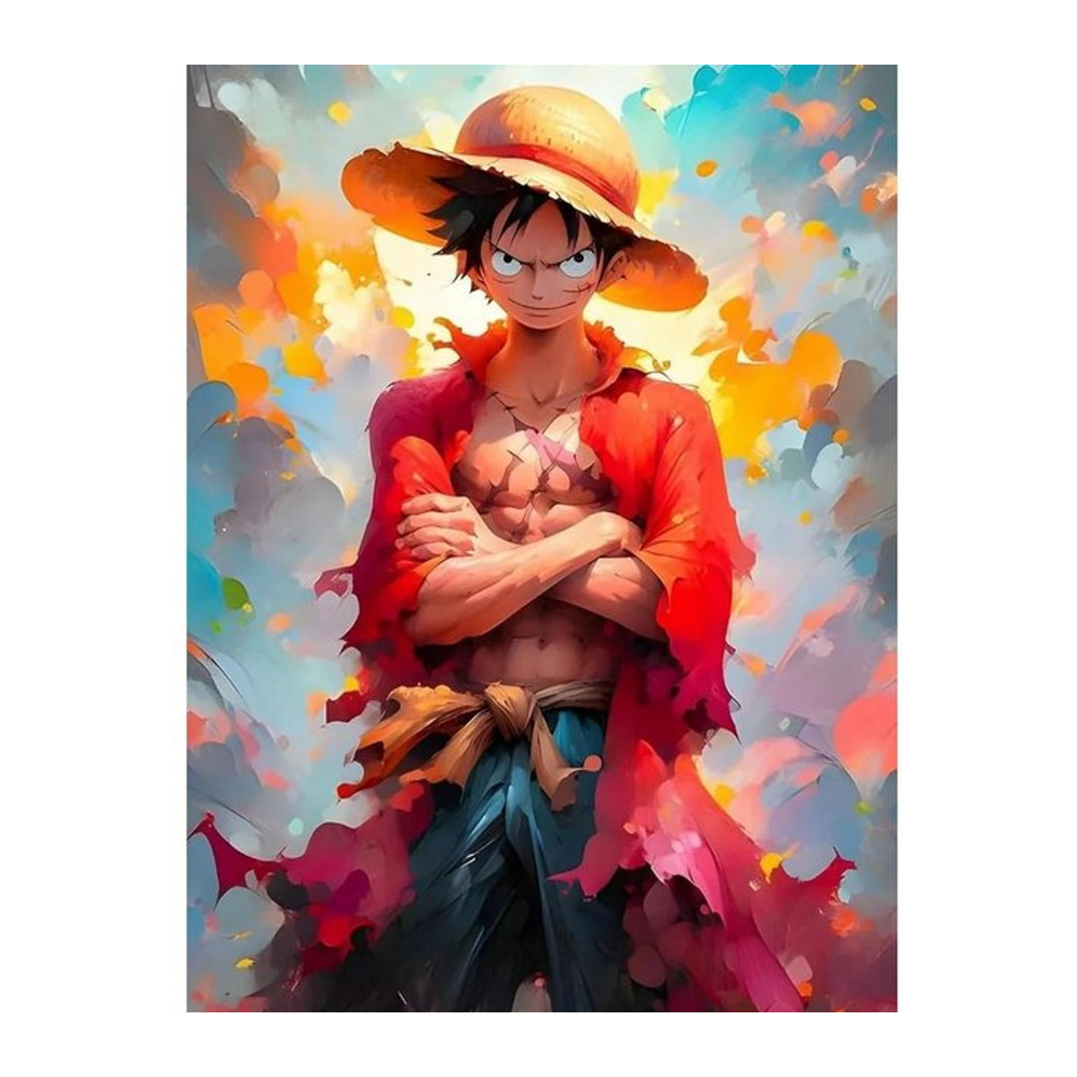 One Piece Ruffy Anime DIY Diamond Painting Set mit Motiv Porträt in Mehrfarbig, Durchmesser: 20 cm, 30 cm - Bild 1