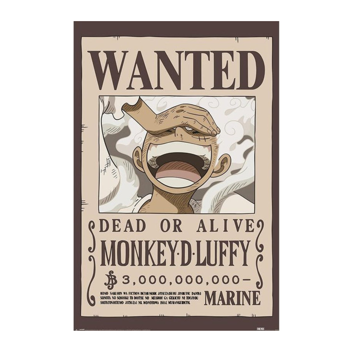 One Piece Wanted Luffy Porträt Druck im Vintage-Stil, mehrfarbig, Papier, Breite: 91.5 cm, Höhe: 91.5 cm - Bild 1