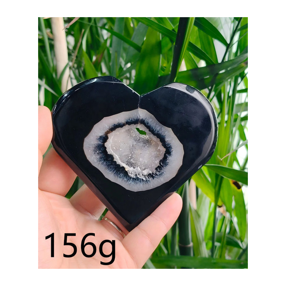 One Thing One Picture Schwarzer Sardonyx Geode Achat in Herzform, Dekoration aus Stein, 100–200 g - Bild 1