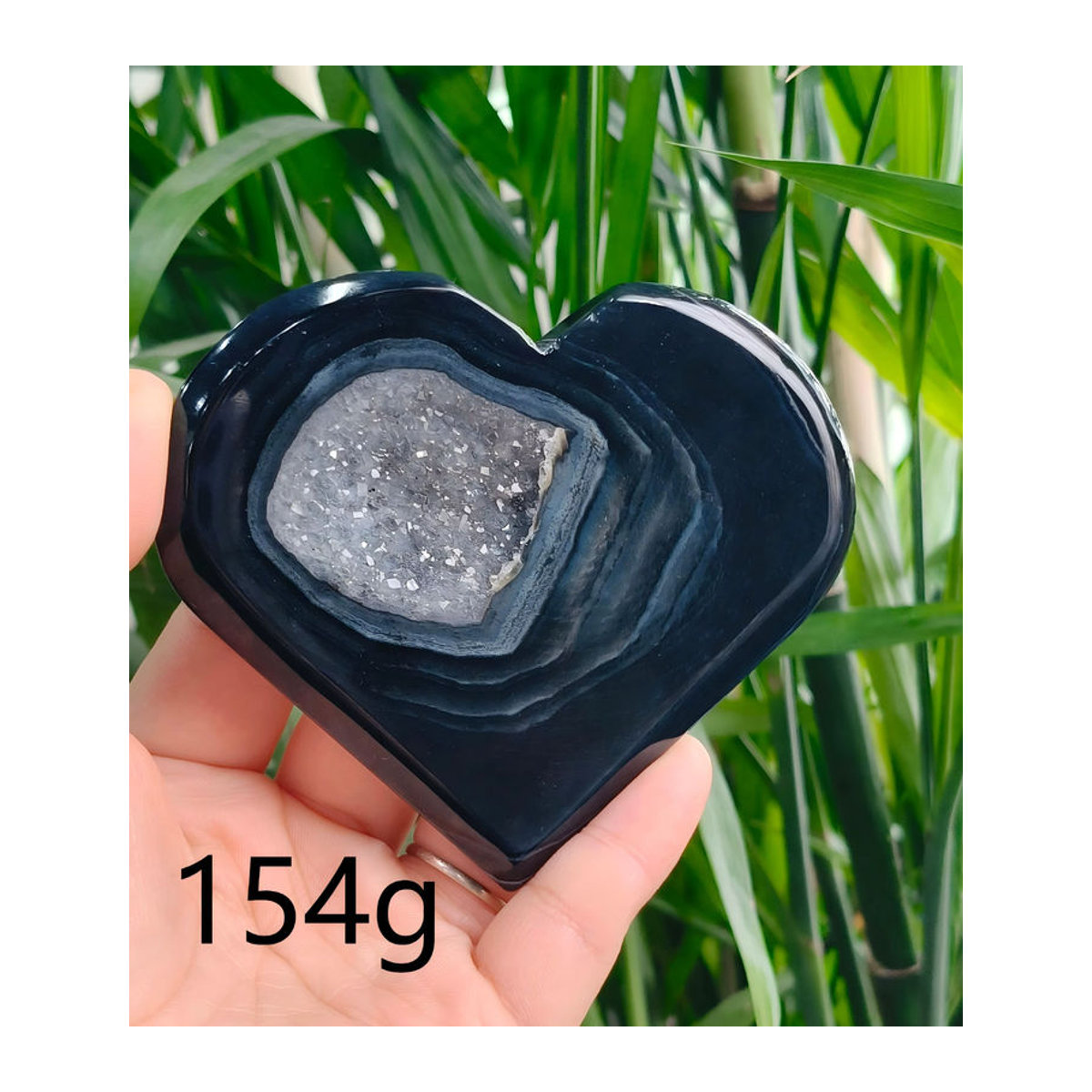 One Thing One Picture Schwarzer Sardonyx Geode Achat in Herzform, Dekoration aus Stein, 100–200 g - Bild 2