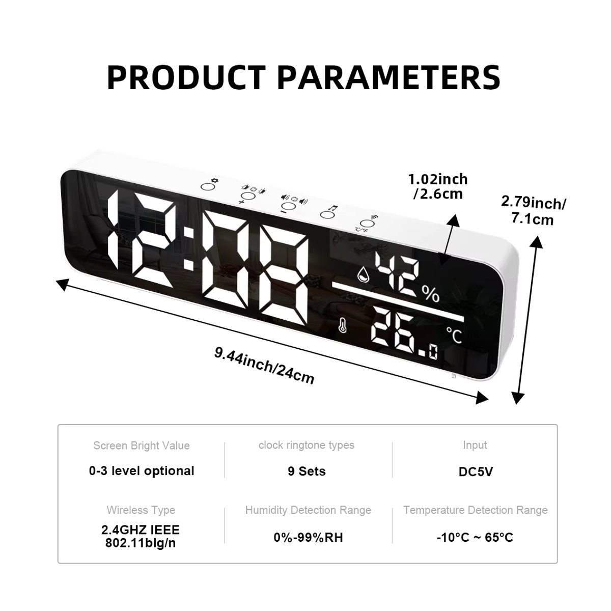 ONENUO Tuya WiFi Spiegel LED Wecker mit Temperatur- und Feuchtigkeitssensor, Weiß - Bild 6