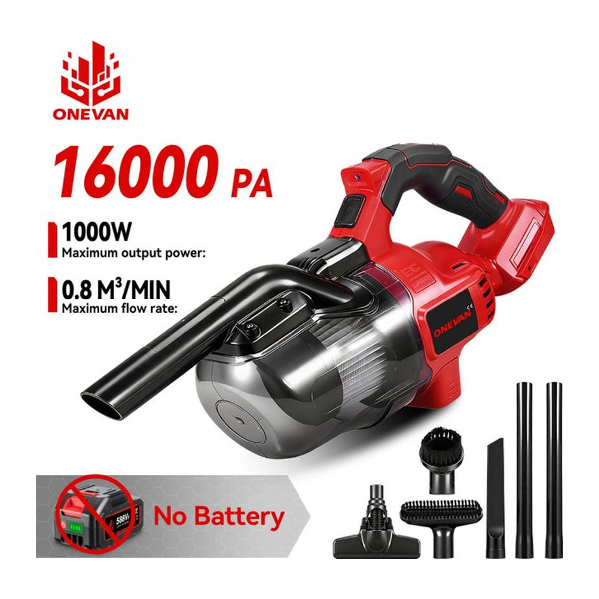 ONEVAN Akku Handstaubsauger Rot, kabelloser Multifunktions-Staubsauger für Makita 18V Akkus mit 16000PA Saugkraft - Bild 1