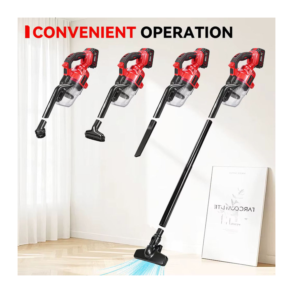ONEVAN Akku Handstaubsauger Rot, kabelloser Multifunktions-Staubsauger für Makita 18V Akkus mit 16000PA Saugkraft - Bild 3