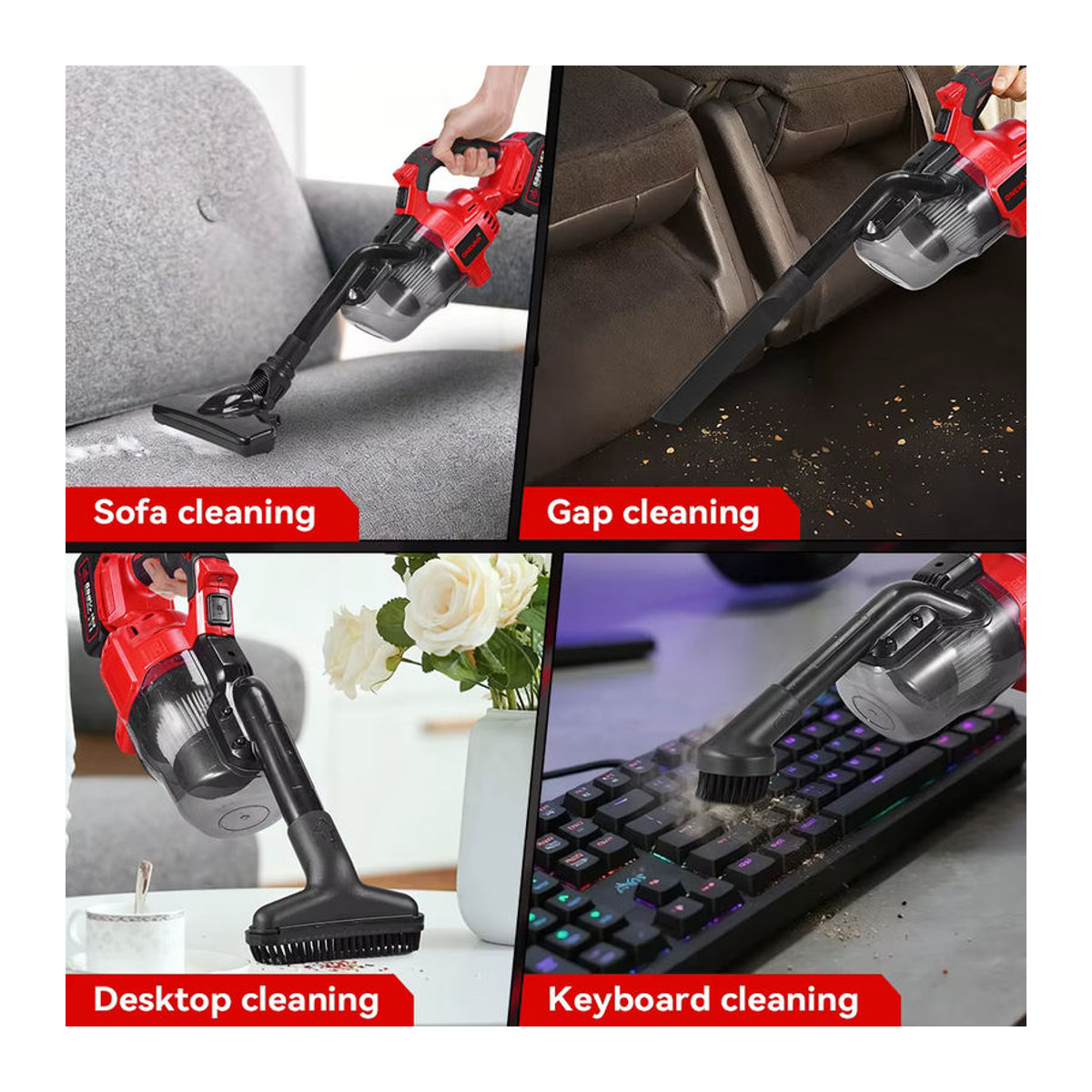 ONEVAN Akku Handstaubsauger Rot, kabelloser Multifunktions-Staubsauger für Makita 18V Akkus mit 16000PA Saugkraft - Bild 5