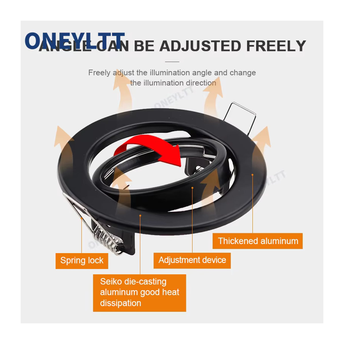 ONEYLTT LED-Einbaustrahler aus Aluminium mit Rahmen für GU10 Glühbirnen, verstellbares Downlight in Weiß oder Schwarz, Ausschnitt 70 mm - Bild 2