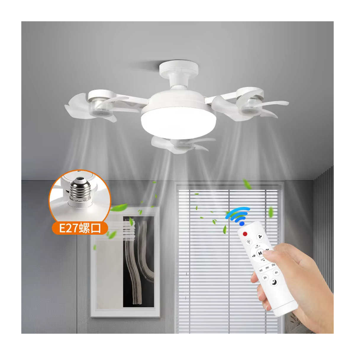 ONEYLTT Moderne Deckenleuchte mit Ventilator und E27-Fassung in Weiß - Bild 2