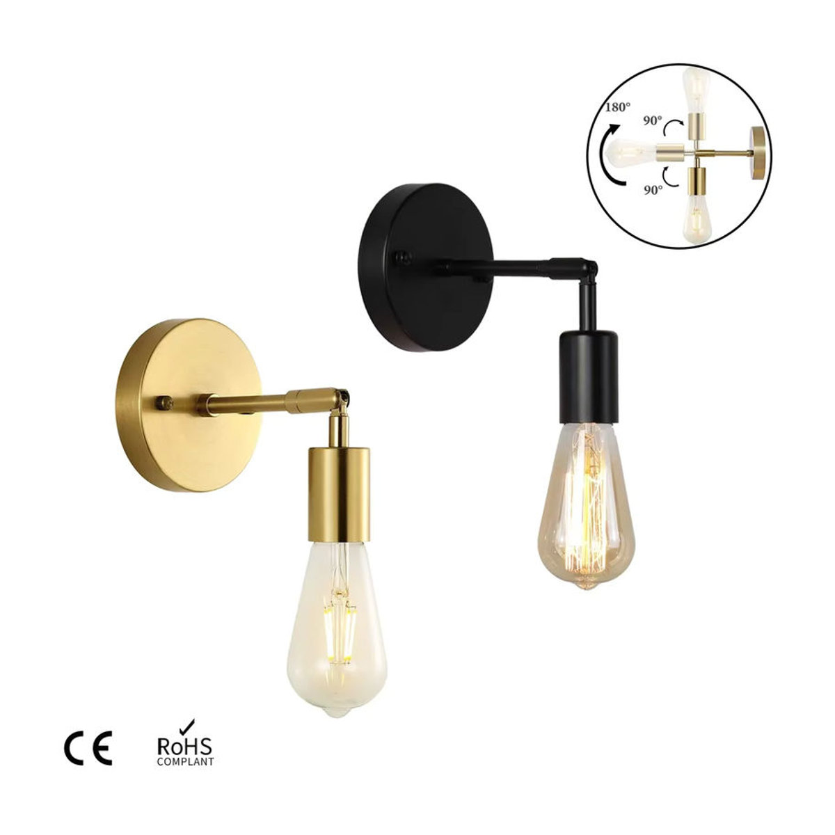 ONEYLTT Vintage LED Wandleuchte in Schwarz aus Metall mit 180 Grad Drehbarkeit und E27 Fassung im Industrial Retro Design - Bild 2