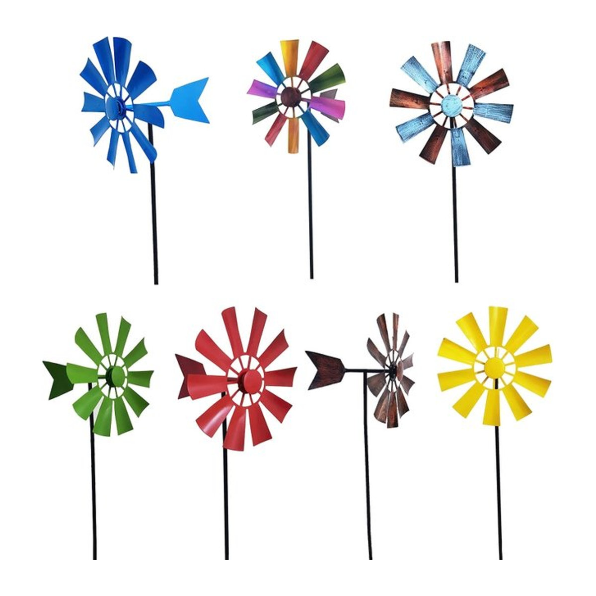 OOTDTY Schmiedeeiserne rotierende Windmühle aus Metall als buntes Windspiel und Landschaftsornament für deinen Garten und Außenbereich - Bild 1