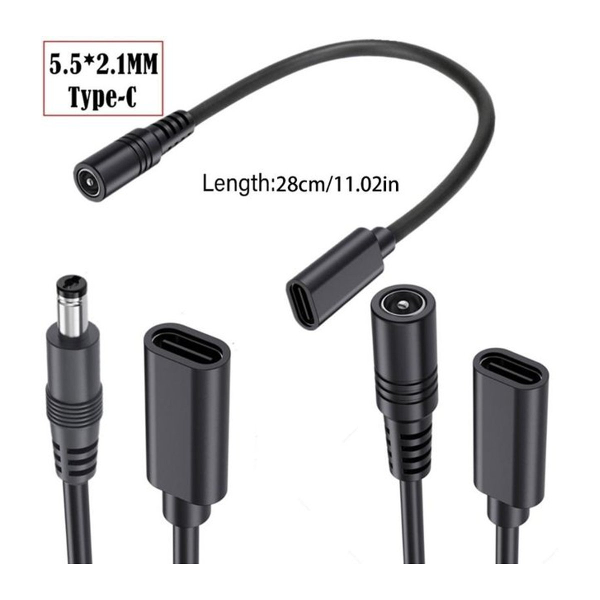 OOTDTY USB Typ-C auf DC 5,5 x 2,1 mm Adapterkabel, Stromanschluss-Konverter, Schwarz - Bild 1