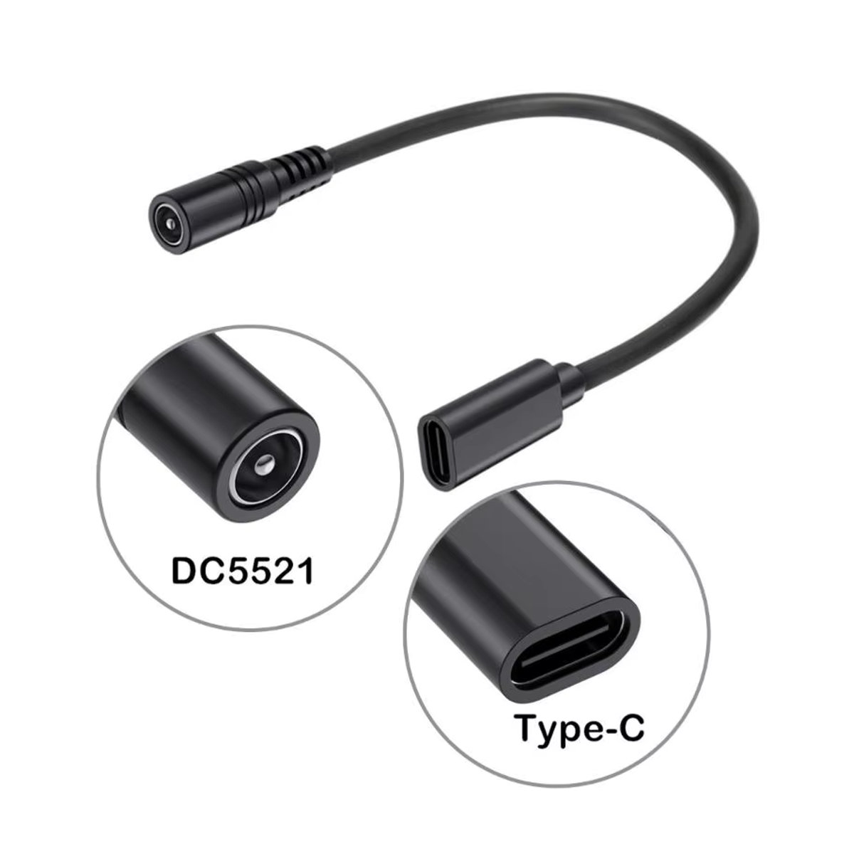 OOTDTY USB Typ-C auf DC 5,5 x 2,1 mm Adapterkabel, Stromanschluss-Konverter, Schwarz - Bild 2