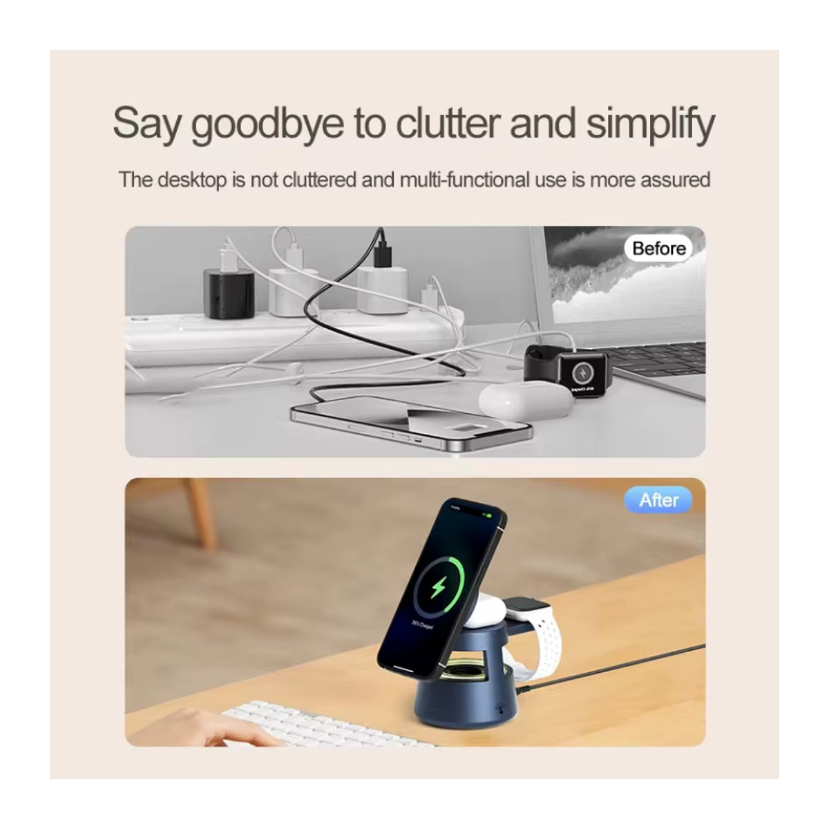 Opansten 5-in-1 Magnetisches Nachtlicht in Schwarz mit Bluetooth-Lautsprecher und kabellosem Ladegerät für iPhone, Apple Watch und AirPods im minimalistischen Zylinder-Design - Bild 5