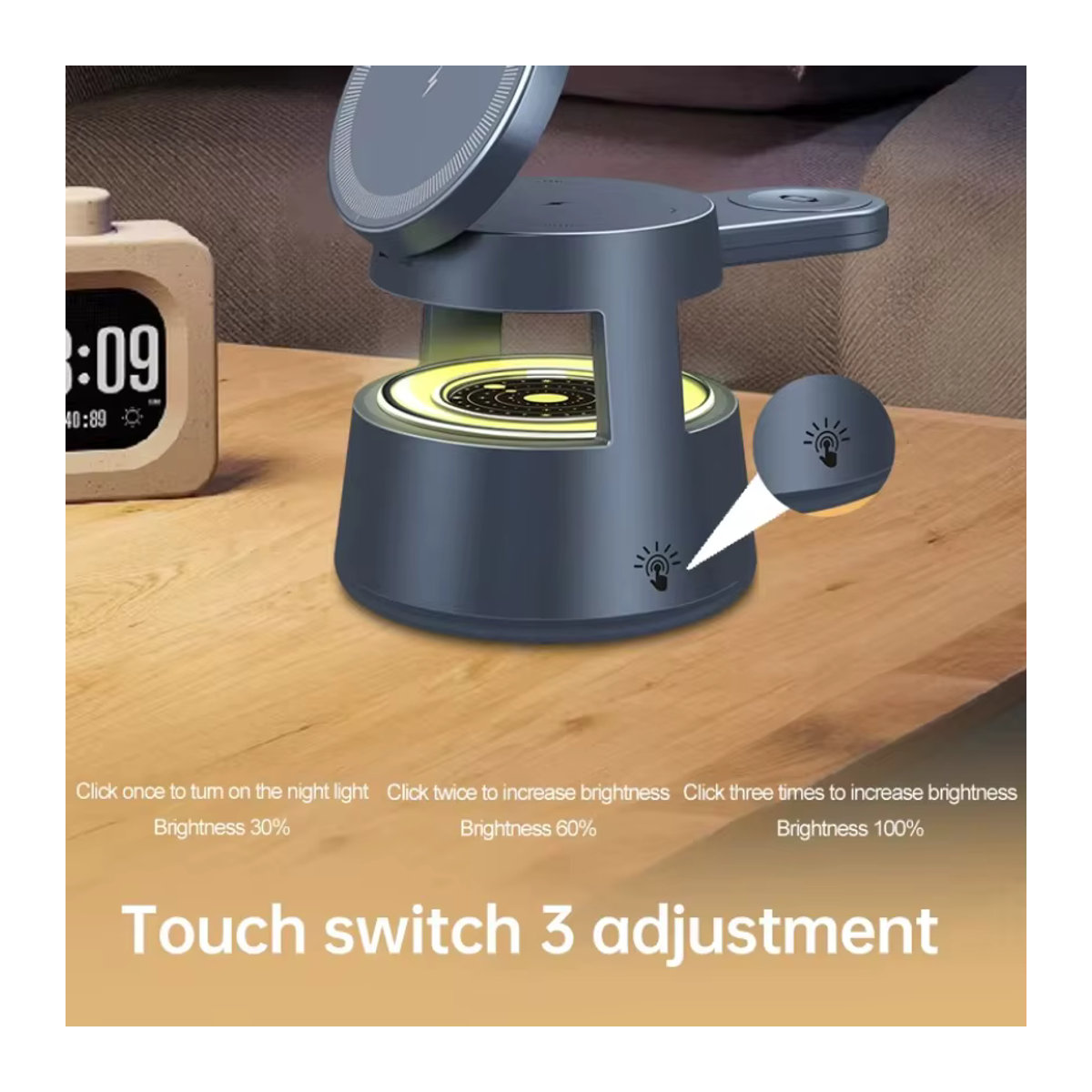 Opansten 5-in-1 Magnetisches Nachtlicht in Schwarz mit Bluetooth-Lautsprecher und kabellosem Ladegerät für iPhone, Apple Watch und AirPods im minimalistischen Zylinder-Design - Bild 6