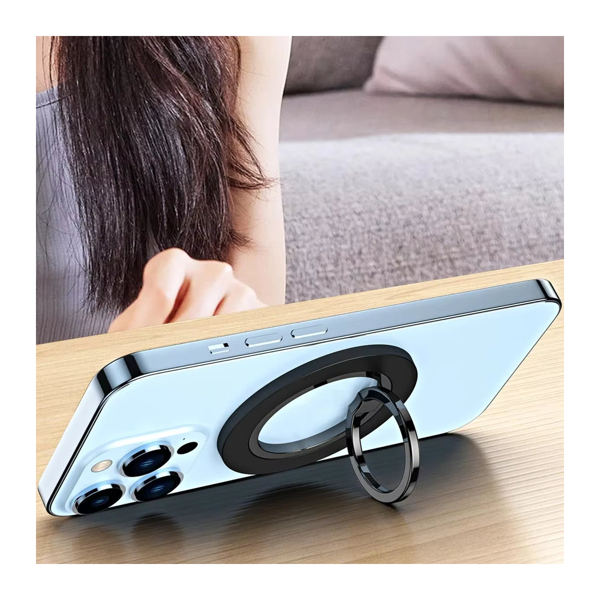 Opansten Magnetischer Telefonringhalter mit 360 Grad Kickstand und MagSafe Grip für iPhone und Samsung in Schwarz aus Metall - Bild 6