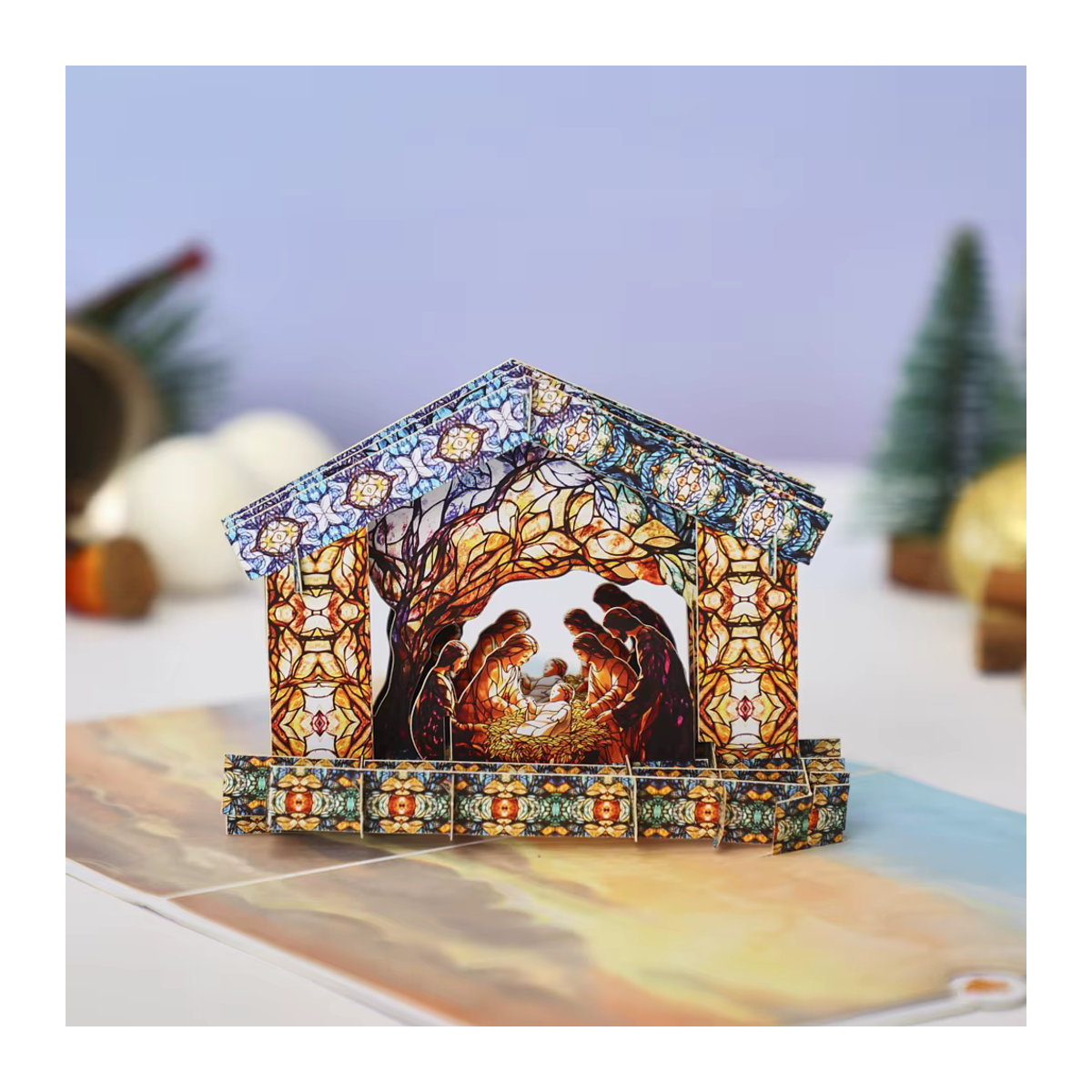 Opjoys 3D-Pop-up-Karte Heilige Familie als Weihnachtskrippe in mehrfarbigem Design aus Papier - Bild 1