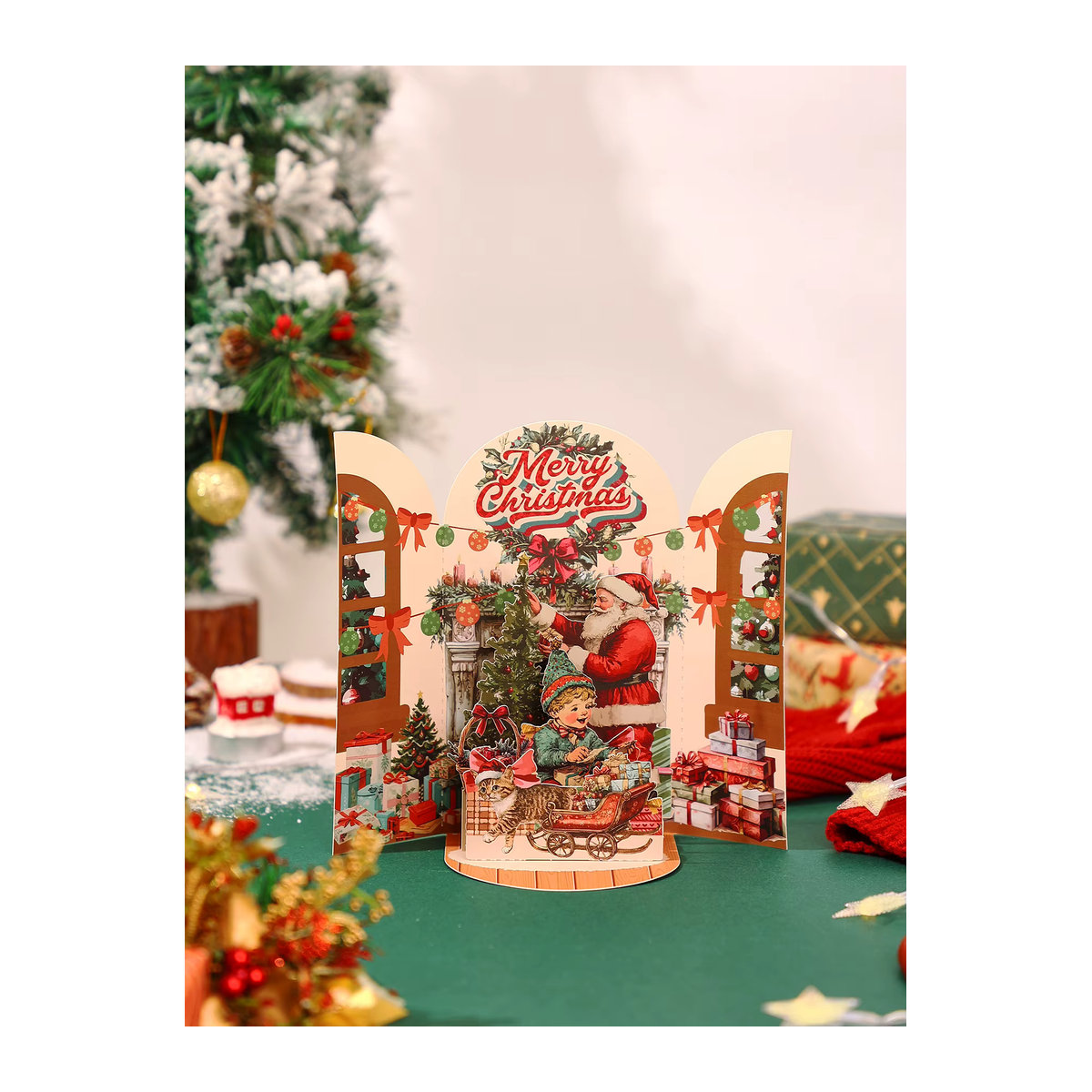 Opjoys Weihnachts-3D-Pop-up-Karte mit Schneemann- und Baum-Motiv in Mehrfarbig, Vintage-Design aus Papier - Bild 1