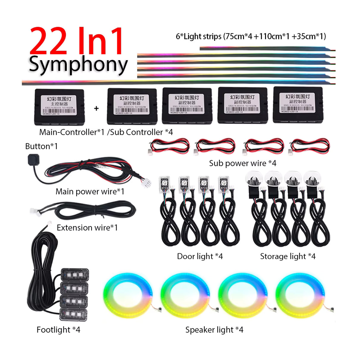 Oprah 18 in 1 LED Symphony Umgebungslicht für dein Auto-Interieur mit RGB Neon Acryl Streifen in Bunt und USB-Anschluss - Bild 4