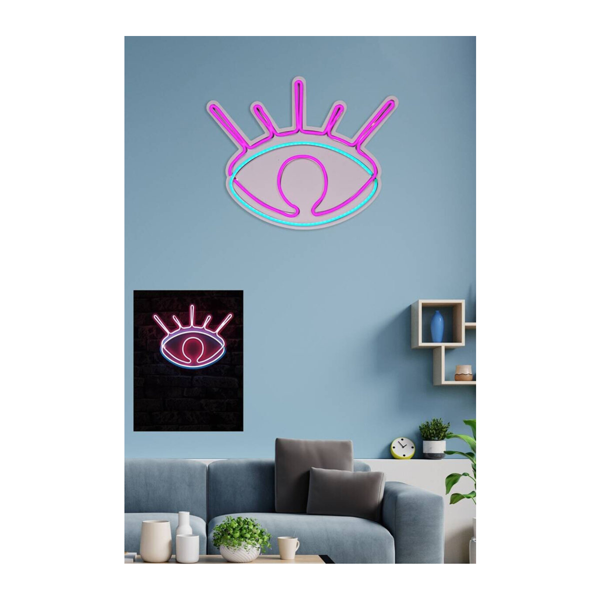 Opviq LED-Wandleuchte in Rosa und Blau aus Kunststoff, B/H/T: 38 x 30 x 3 cm - Bild 3