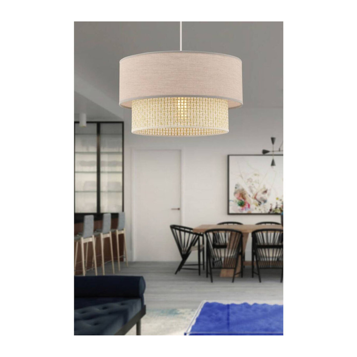 Opviq Pendelleuchte Echo in Beige Creme aus Baumwolle und Metall, E27, B/H/T: 30 x 65 x 30 cm - Bild 2