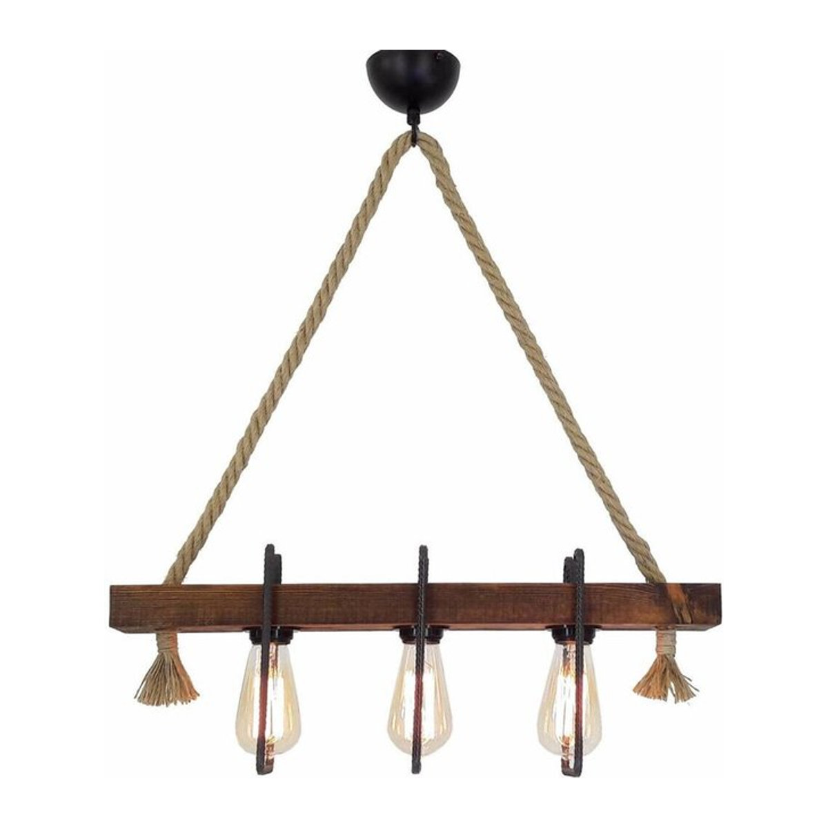 Opviq Pendelleuchte Kiefer in Nussbaum Braun im Industrial Landhaus Stil mit 3 E27 Fassungen B/H/T/L: 10 x 70 x 60 x 10 cm - Bild 1