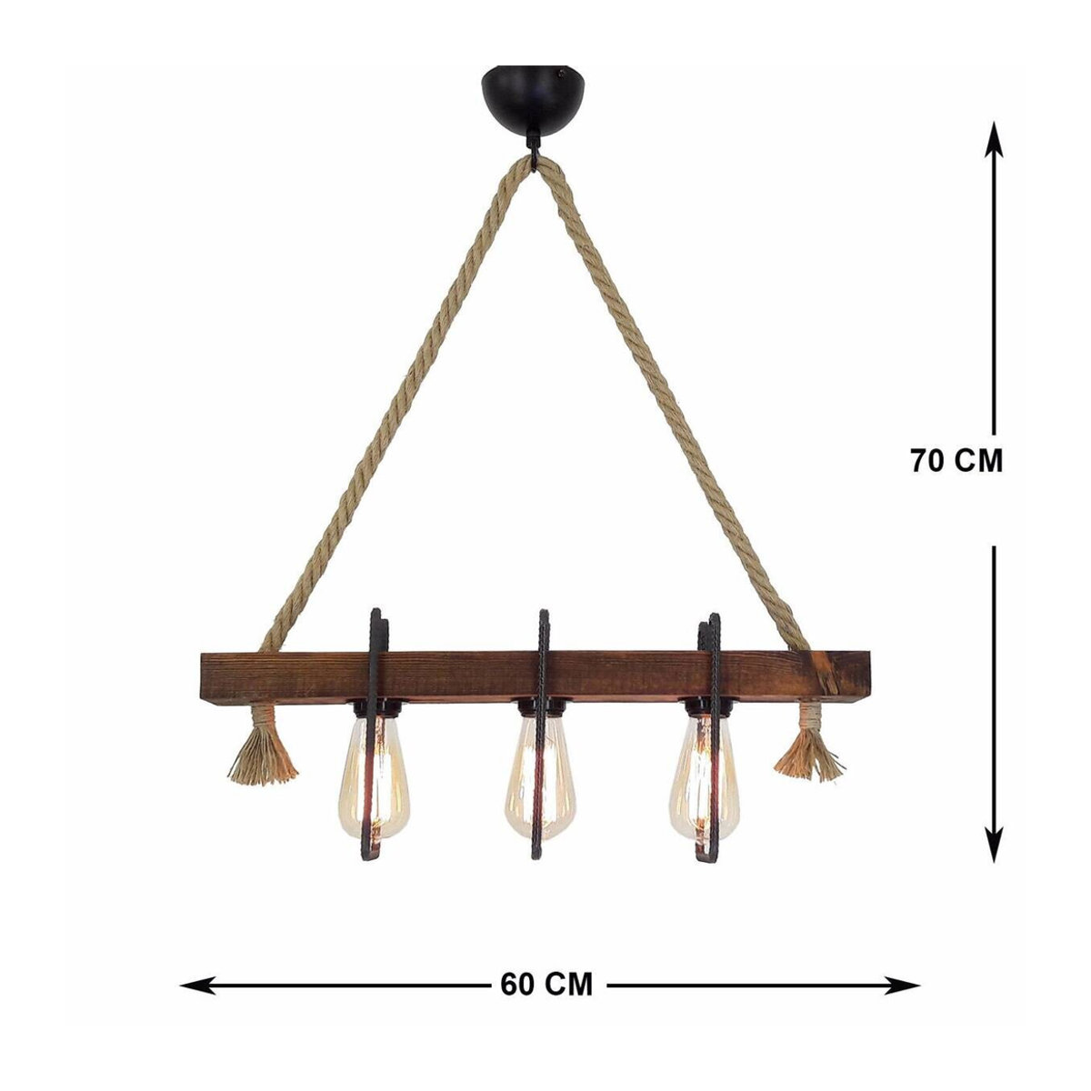 Opviq Pendelleuchte Kiefer in Nussbaum Braun im Industrial Landhaus Stil mit 3 E27 Fassungen B/H/T/L: 10 x 70 x 60 x 10 cm - Bild 2