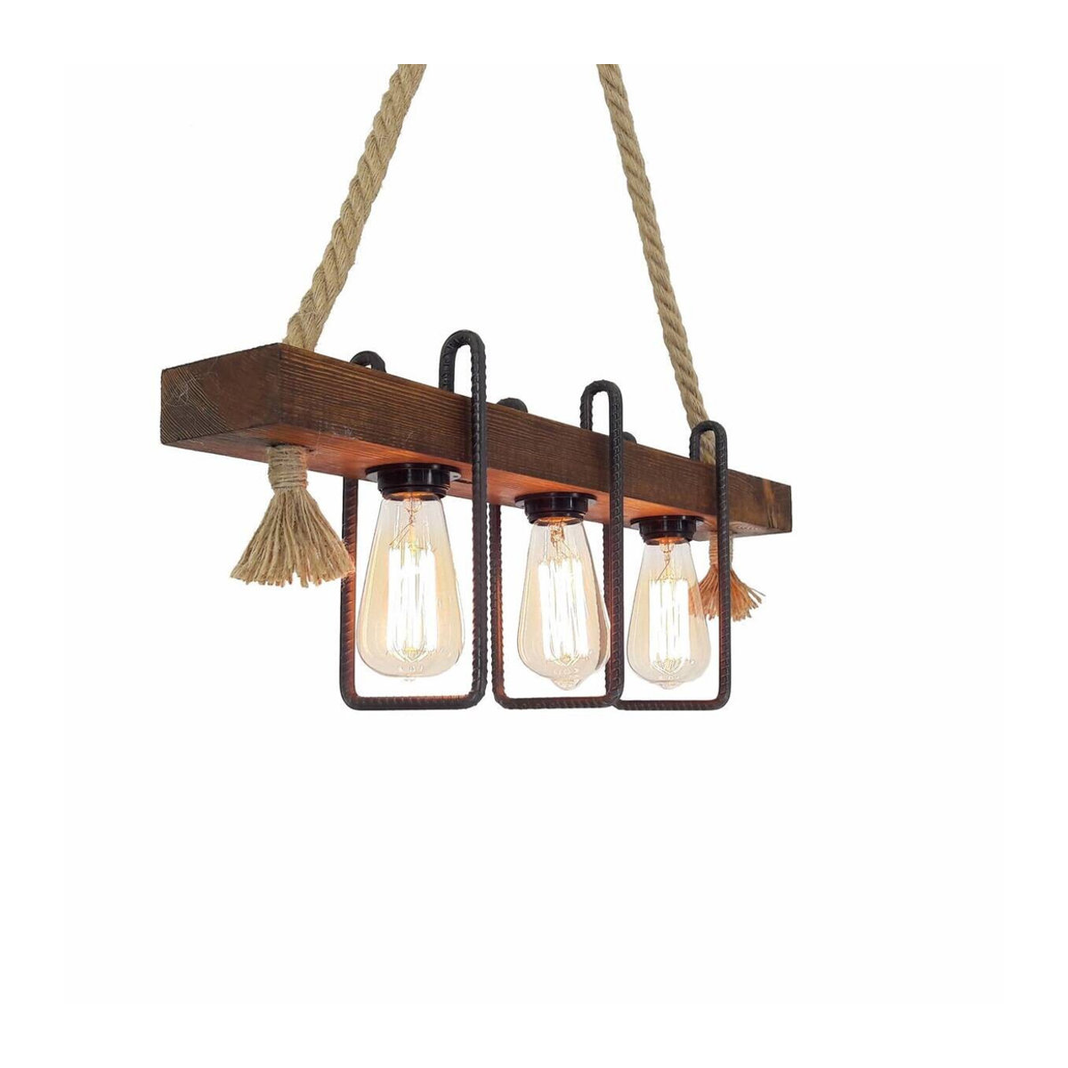 Opviq Pendelleuchte Kiefer in Nussbaum Braun im Industrial Landhaus Stil mit 3 E27 Fassungen B/H/T/L: 10 x 70 x 60 x 10 cm - Bild 3