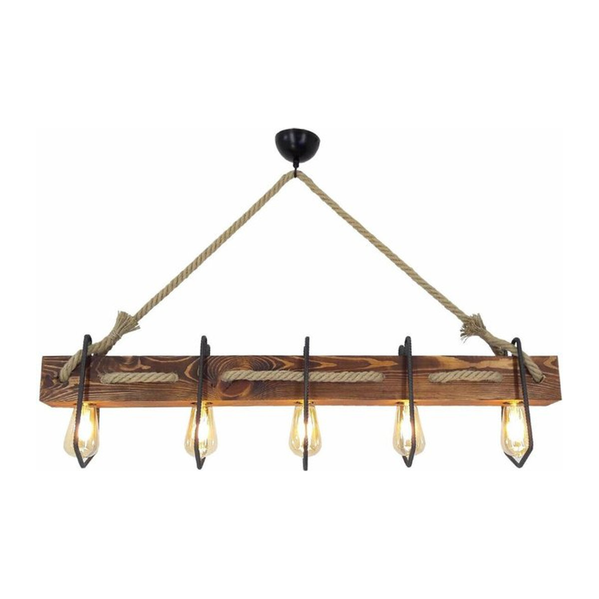 Opviq Pendelleuchte Kiefer in Nussbaum Braun im Industrial Landhaus Stil mit 5 E27 Fassungen B/H/T/L: 100 x 72 x 16 x 100 cm - Bild 1
