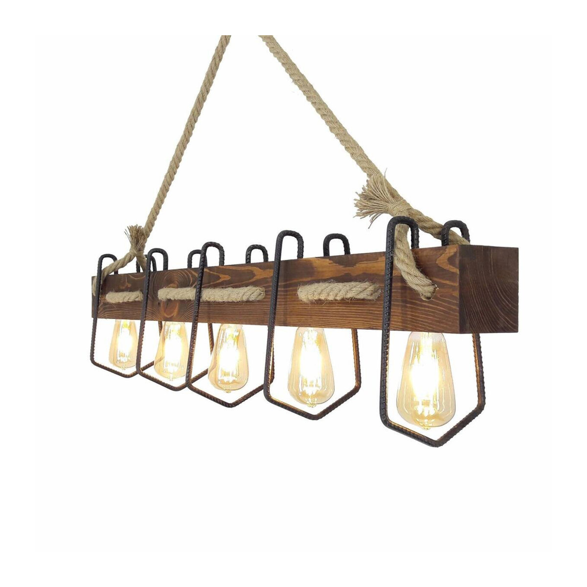 Opviq Pendelleuchte Kiefer in Nussbaum Braun im Industrial Landhaus Stil mit 5 E27 Fassungen B/H/T/L: 100 x 72 x 16 x 100 cm - Bild 3
