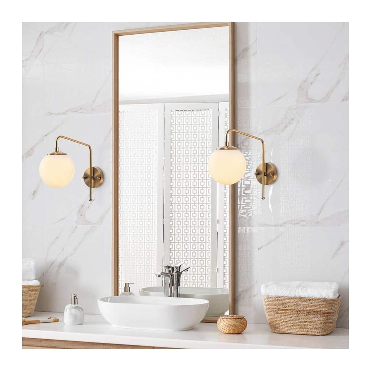 Opviq Wandleuchte aus Glas und Metall in Kupfer, Design im Retro- und Skandinavischen Stil, E14, B/H/T: 32 x 32 x 15 cm - Bild 4