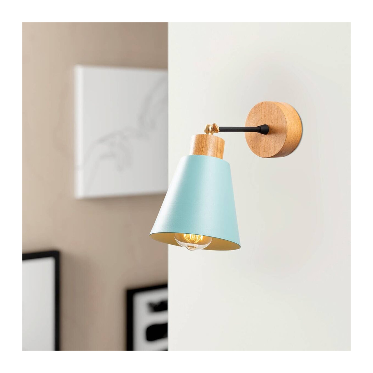 Opviq Wandleuchte in Türkis und Blau aus Metall und Holz im skandinavischen Design, E27, B/H/T: 14 x 25 x 14 cm - Bild 3