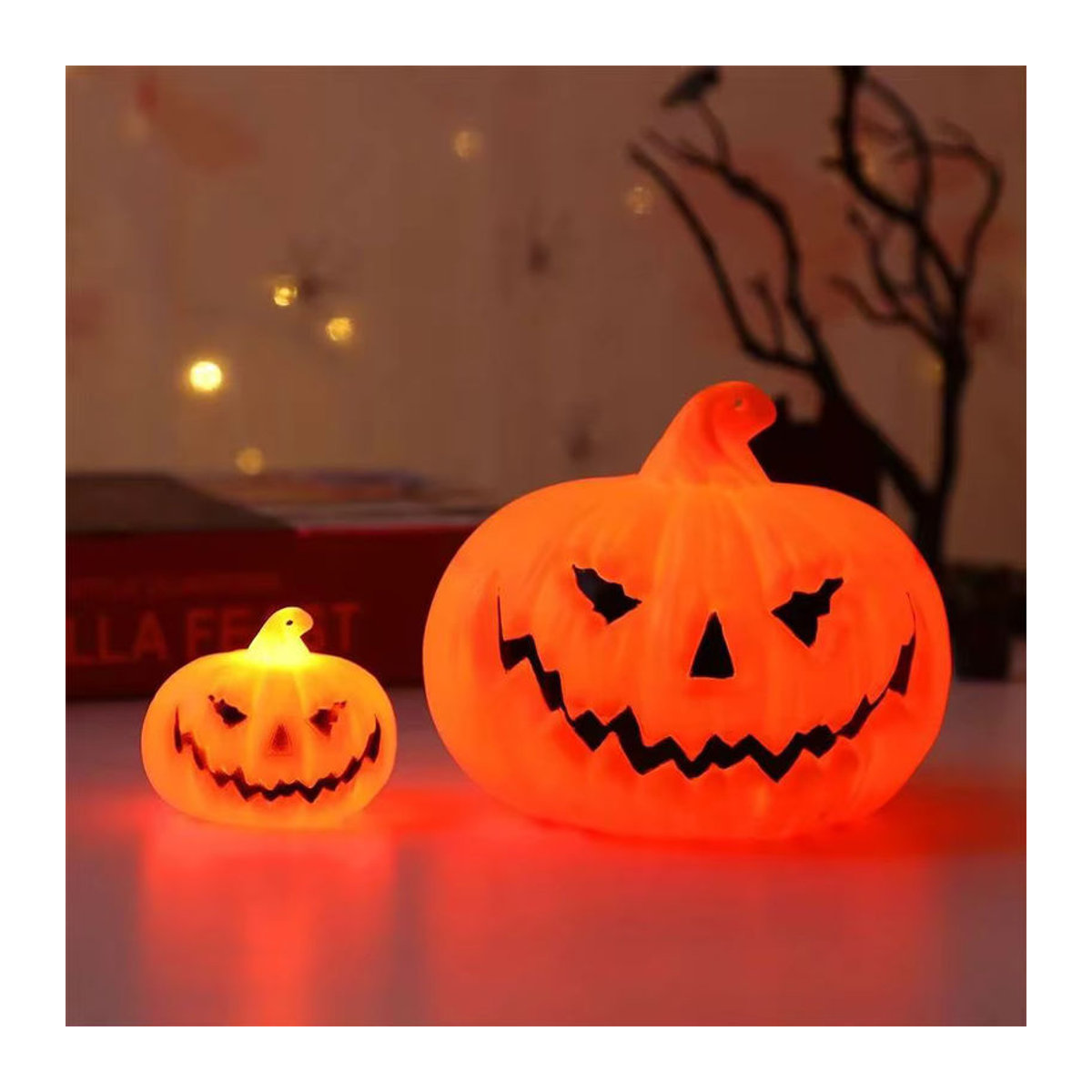 Orangefarbene Halloween LED-Kerzenlampe als atmosphärische Dekoration und Party-Zubehör für Spukhaus-Horror-Szenarien und Outdoor-Laternen-Requisiten - Bild 3