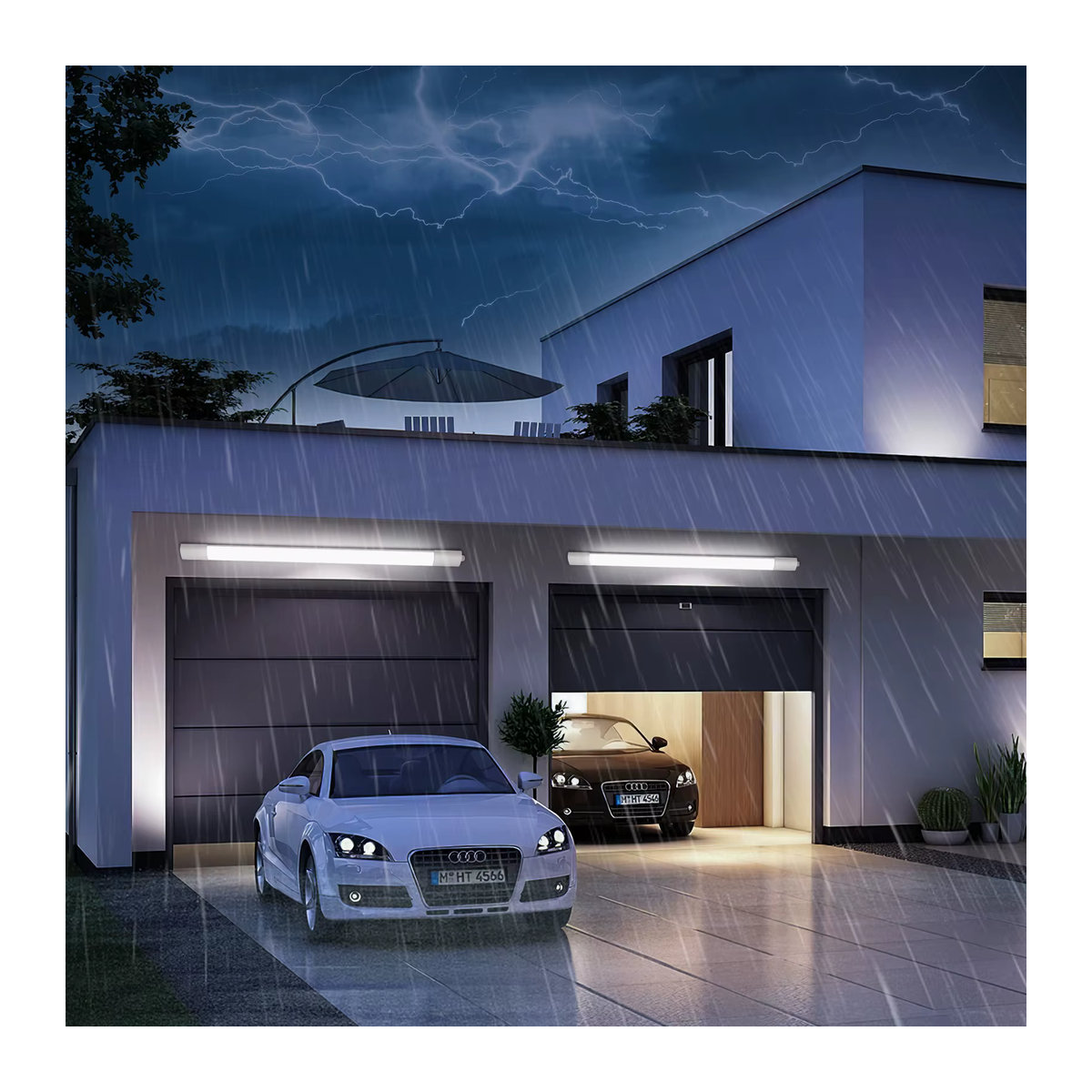 Oraymin 2er-Pack Verbindbare LED-Nassraumleuchte Weiß, 45W, 4950LM, IP66 Wasserdichte Deckenlampe für Keller und Garage - Bild 3