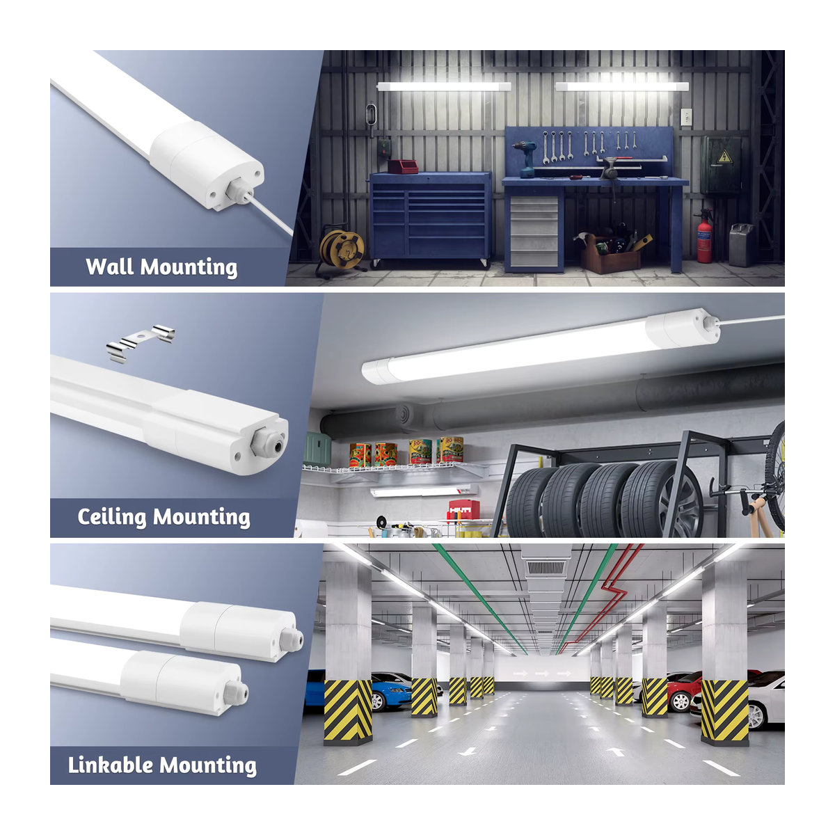 Oraymin 2er-Pack Verbindbare LED-Nassraumleuchte Weiß, 45W, 4950LM, IP66 Wasserdichte Deckenlampe für Keller und Garage - Bild 4