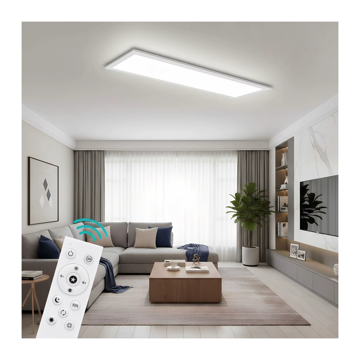 Oraymin 3er Set LED-Deckenleuchten dimmbar mit Fernbedienung Weiß B/T/H: 58 x 20 cm, 24W, 2400LM, 3000K-6500K Modern Minimalistisch - Bild 2