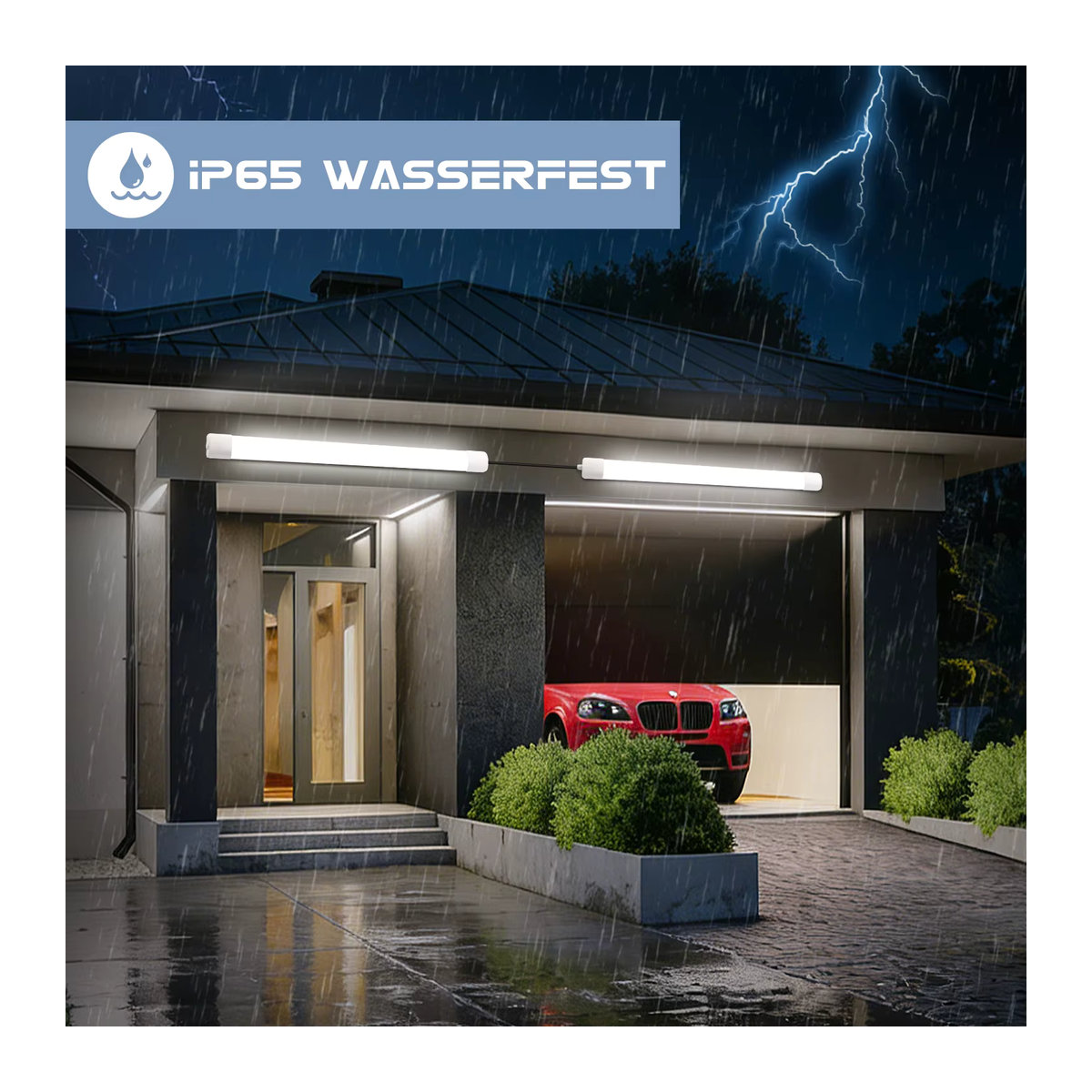 Oraymin 3er Set LED Nassraumleuchten IP65 wasserdicht, verknüpfbare Deckenröhrenleuchten in Weiß für Keller, Garage und Werkstatt - Bild 2