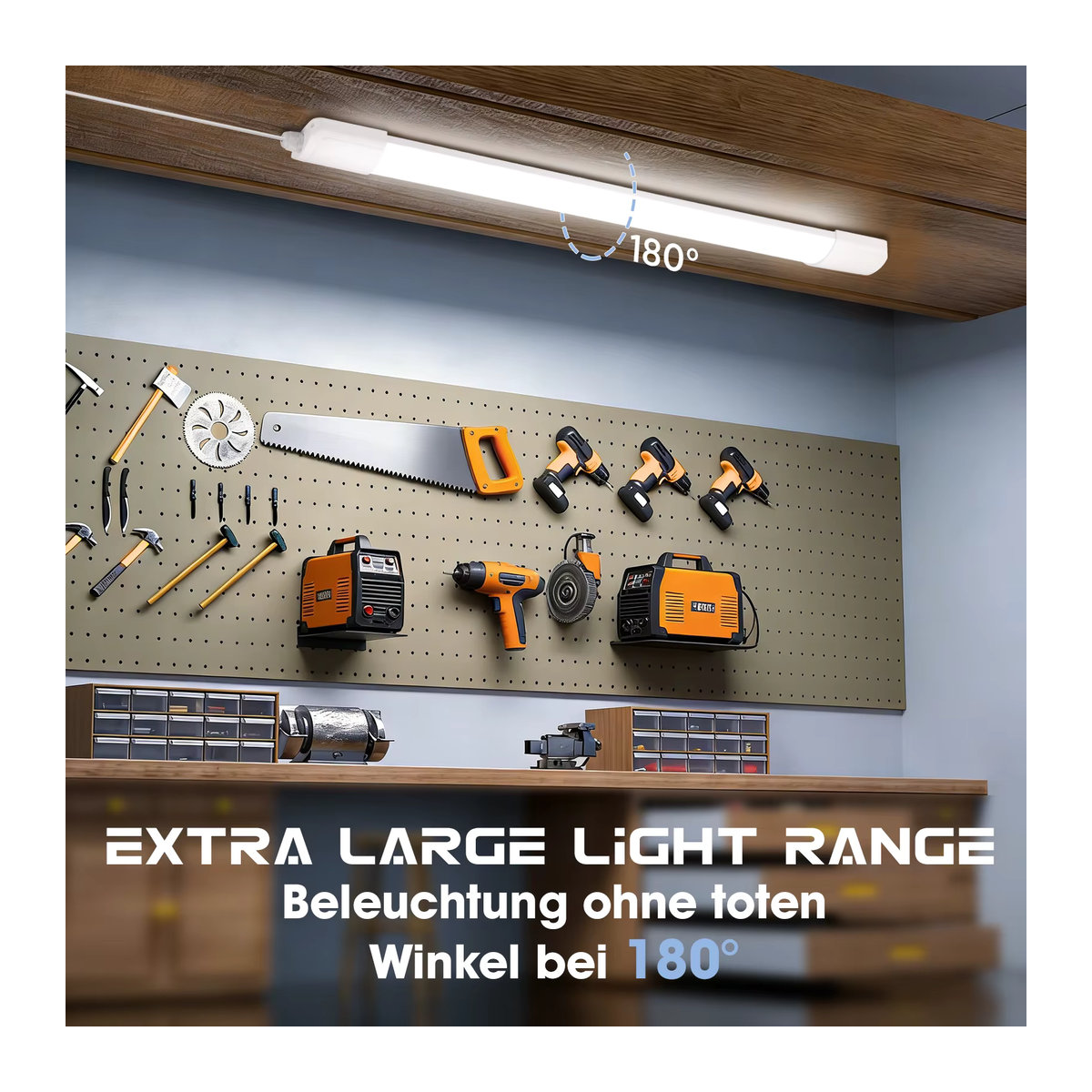Oraymin 3er Set LED Nassraumleuchten IP65 wasserdicht, verknüpfbare Deckenröhrenleuchten in Weiß für Keller, Garage und Werkstatt - Bild 4