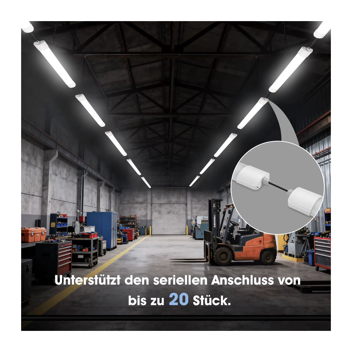 Oraymin 3er Set LED Nassraumleuchten IP65 wasserdicht, verknüpfbare Deckenröhrenleuchten in Weiß für Keller, Garage und Werkstatt - Bild 5
