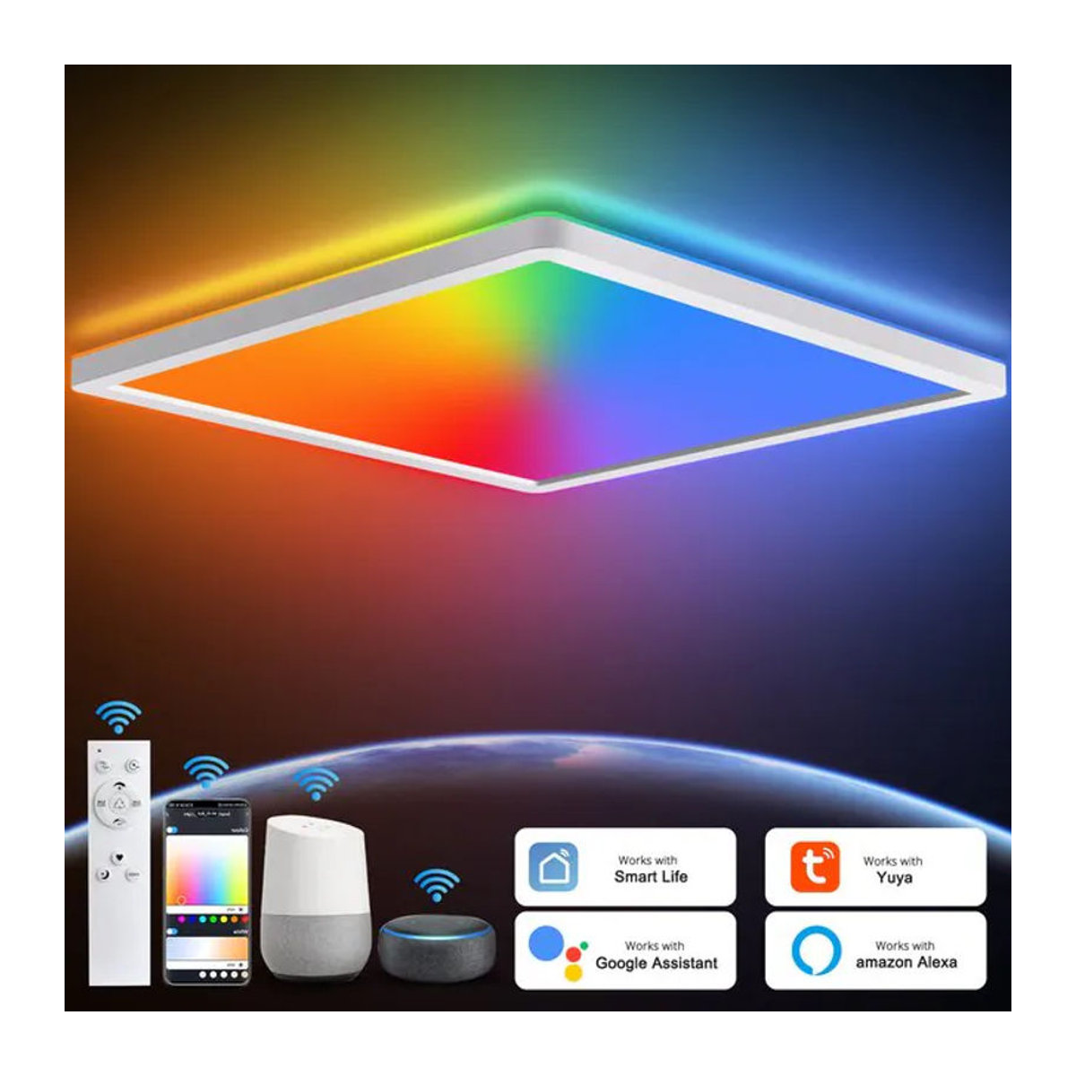 Oraymin Intelligente LED Deckenlampe mit RGB, 15 W, 1500 lm, dimmbar, Alexa-kompatibel, B/B/H: 30 x 30 x 2,5 cm, Neutralweiß und Bunt - Bild 1