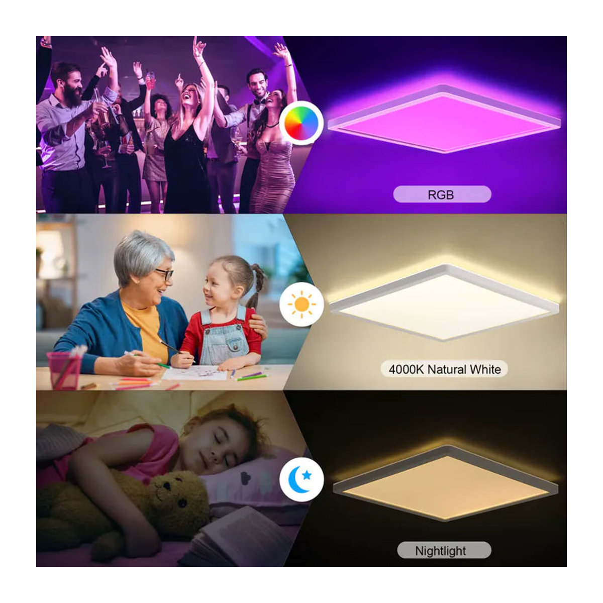 Oraymin Intelligente LED Deckenlampe mit RGB, 15 W, 1500 lm, dimmbar, Alexa-kompatibel, B/B/H: 30 x 30 x 2,5 cm, Neutralweiß und Bunt - Bild 2