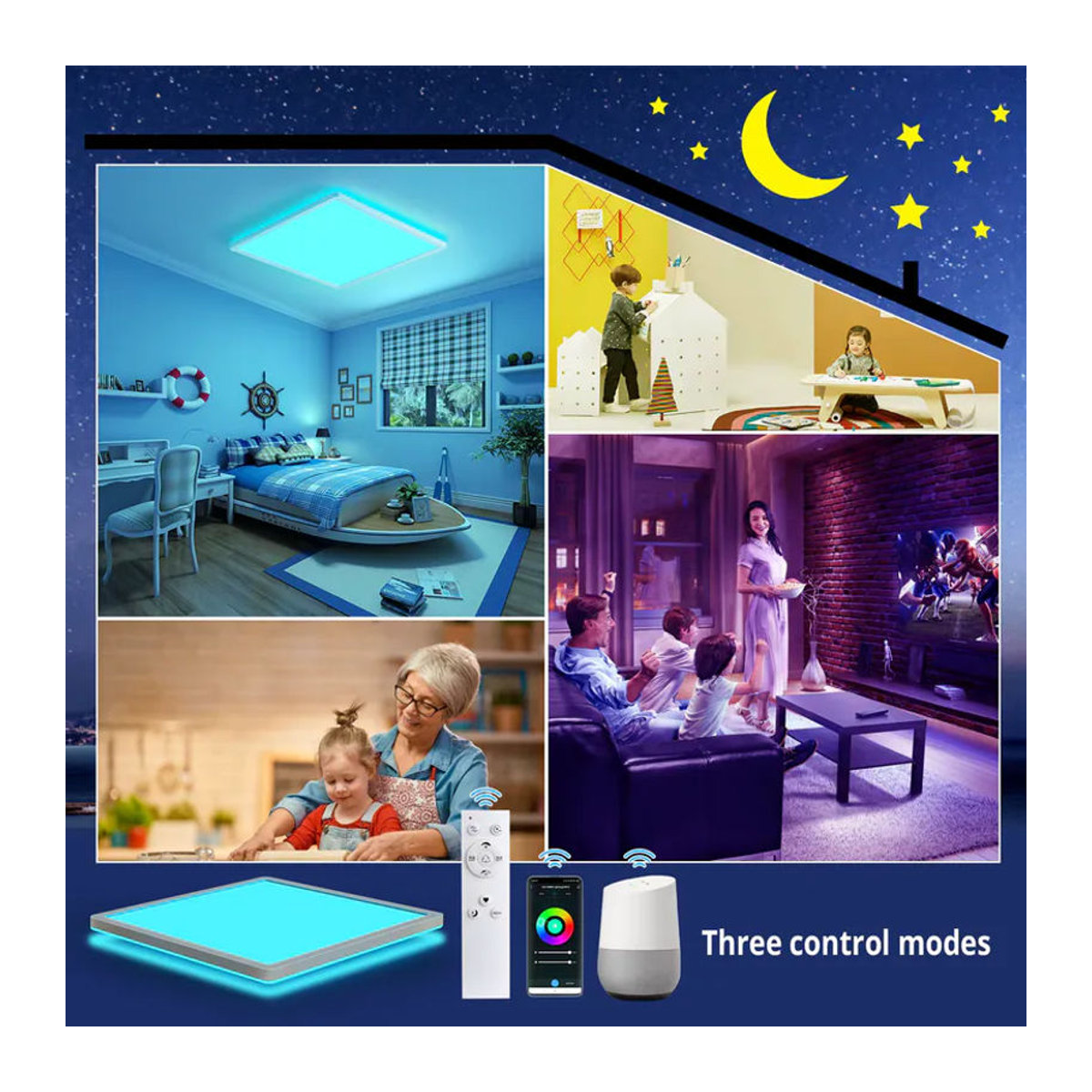 Oraymin Intelligente LED Deckenlampe mit RGB, 15 W, 1500 lm, dimmbar, Alexa-kompatibel, B/B/H: 30 x 30 x 2,5 cm, Neutralweiß und Bunt - Bild 3
