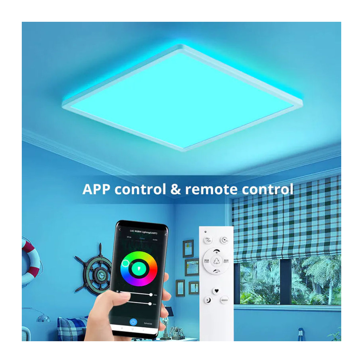 Oraymin Intelligente LED Deckenlampe mit RGB, 15 W, 1500 lm, dimmbar, Alexa-kompatibel, B/B/H: 30 x 30 x 2,5 cm, Neutralweiß und Bunt - Bild 4