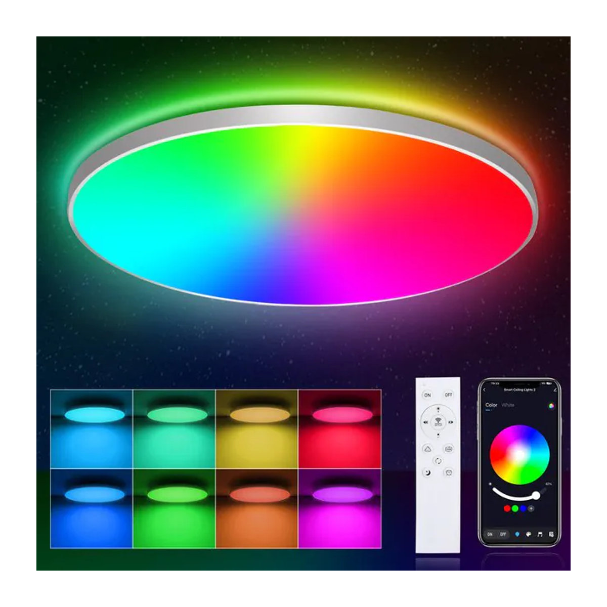 Oraymin Intelligente RGB LED-Deckenlampe 24W mit 16 Millionen Farben, Dimmbar per App und Fernbedienung, Durchmesser: 30 cm - Bild 1