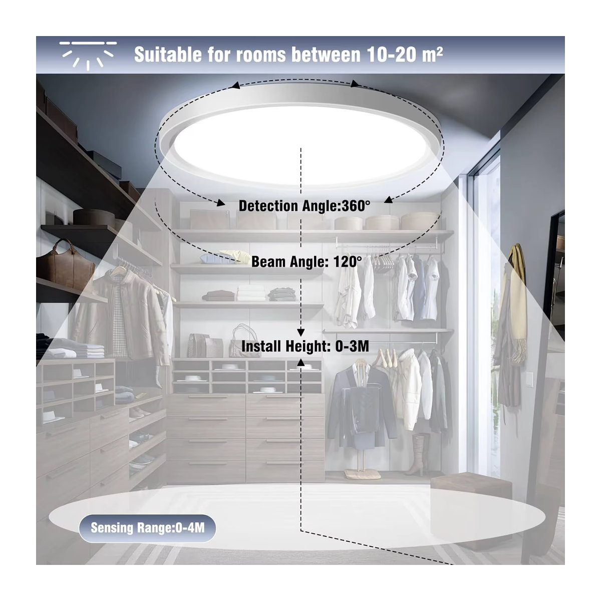 Oraymin LED-Deckenleuchte mit Bewegungssensor, 18W, Neutralweiß, Weiß, minimalistisches Design - Bild 5