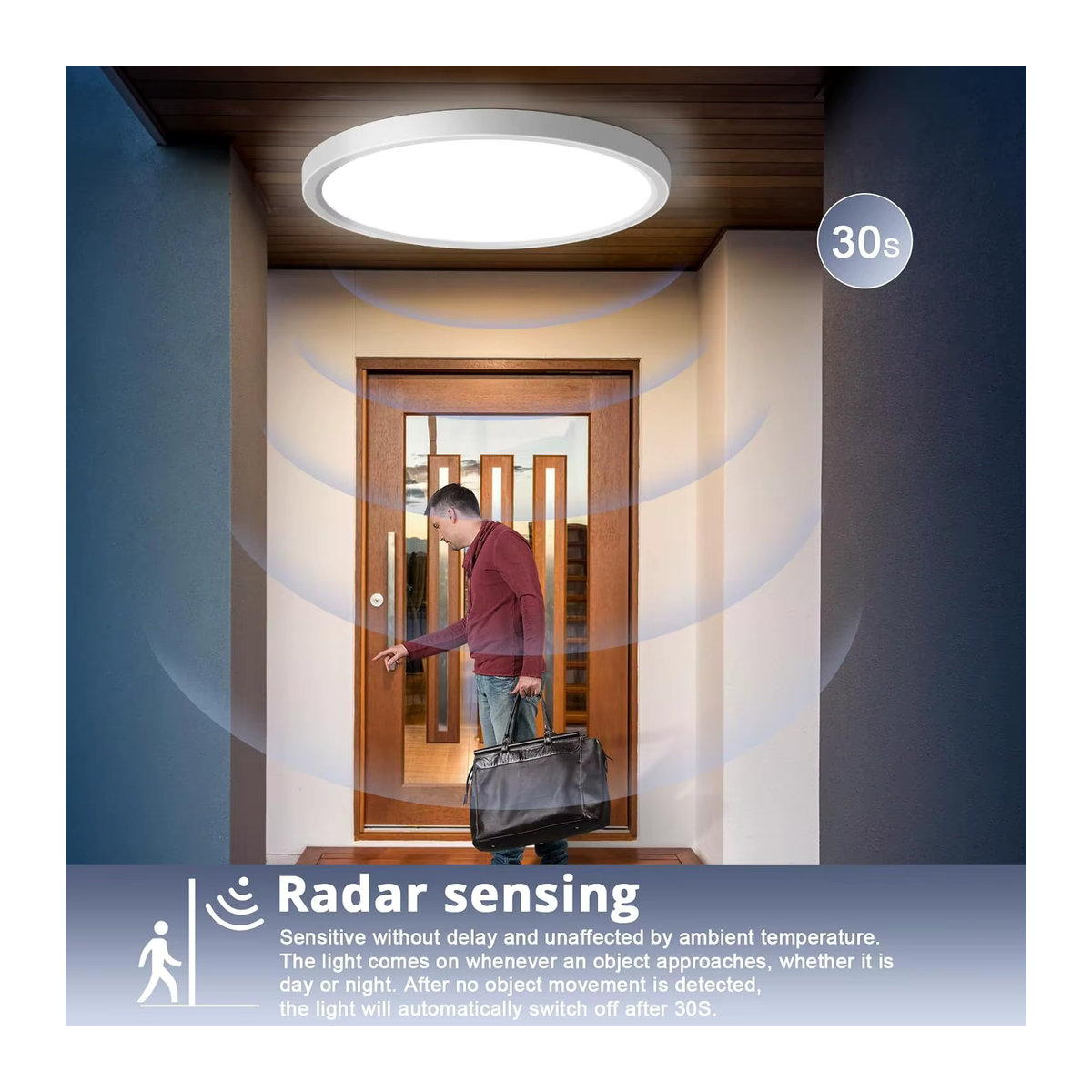 Oraymin LED-Deckenleuchte mit Bewegungssensor, 18W, Neutralweiß, Weiß, minimalistisches Design - Bild 6